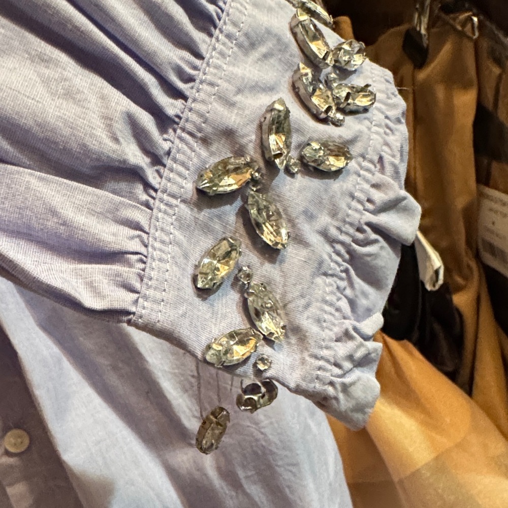 Light Blue Ruffled Button-Up Shirt - Picture 3 of 3